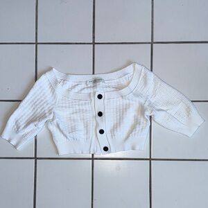 Philosophy White Crop Cardigan with Black Buttons